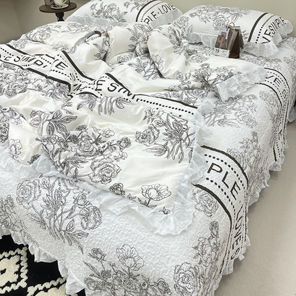 91家纺网 家纺一手货源 找家纺 禧瑞谷 2026新款法式纯棉床盖韩版花边床盖三件套四件套 梦境