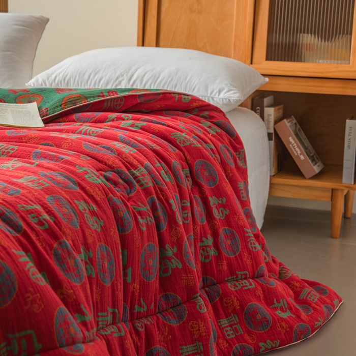 91家纺网 家纺一手货源 找家纺 睡棉坊 2026新款全棉色织提花双层纱夏被夏凉被空调被 百福