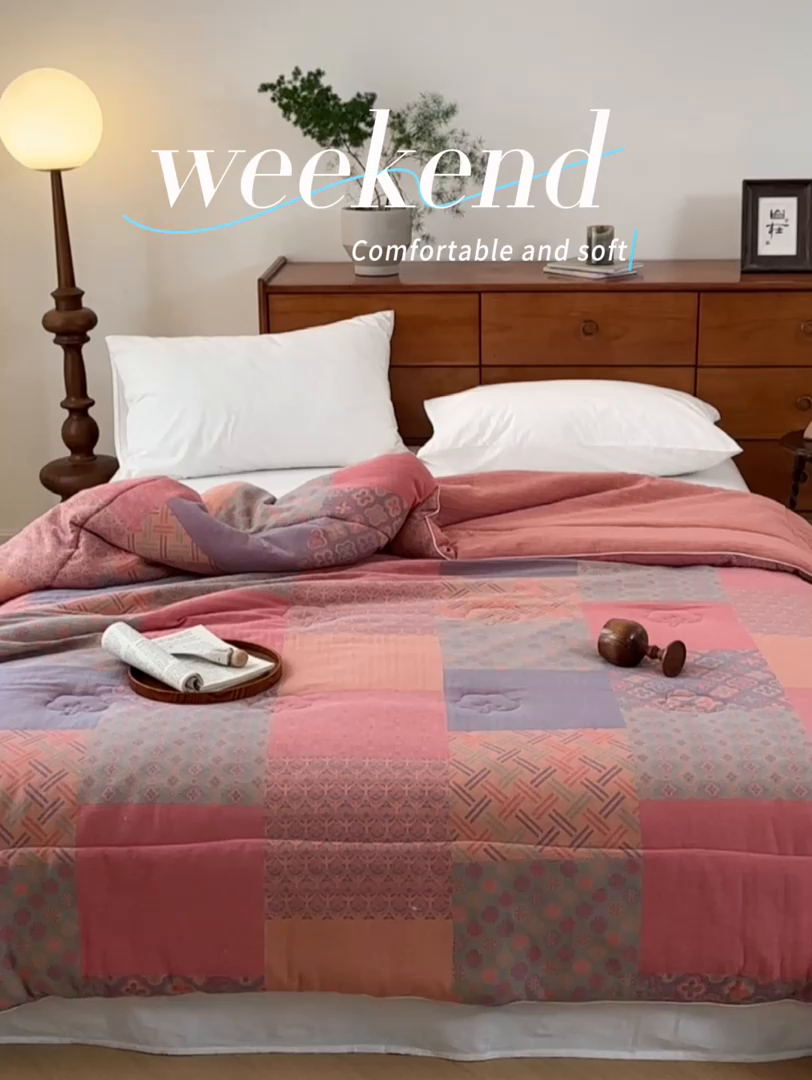 91家纺网 家纺一手货源 找家纺 睡棉坊 2026新款全棉色织提花双层纱夏被夏凉被空调被 百纳