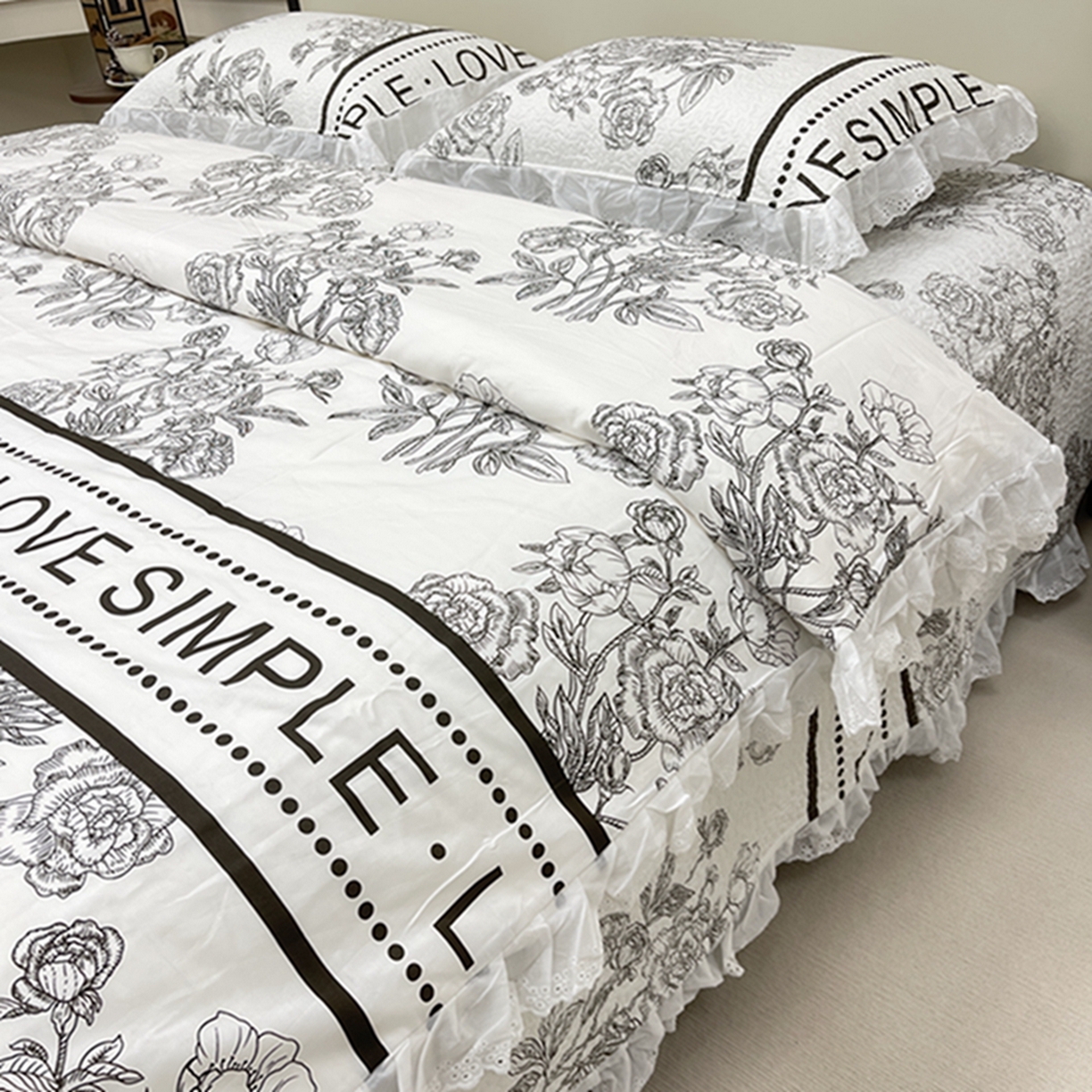 91家纺网 家纺一手货源 找家纺 禧瑞谷 2026新款法式纯棉床盖韩版花边床盖三件套四件套 梦境