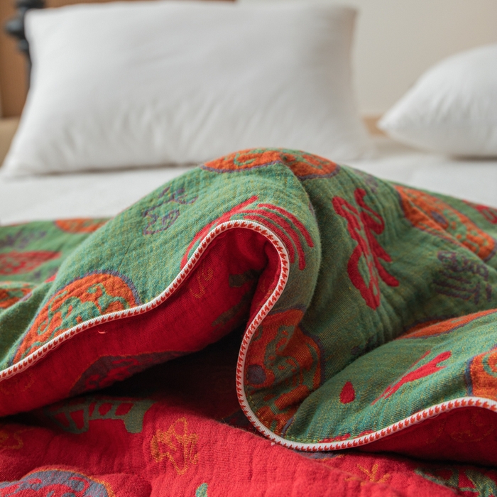 91家纺网 家纺一手货源 找家纺 睡棉坊 2026新款全棉色织提花双层纱夏被夏凉被空调被 百福