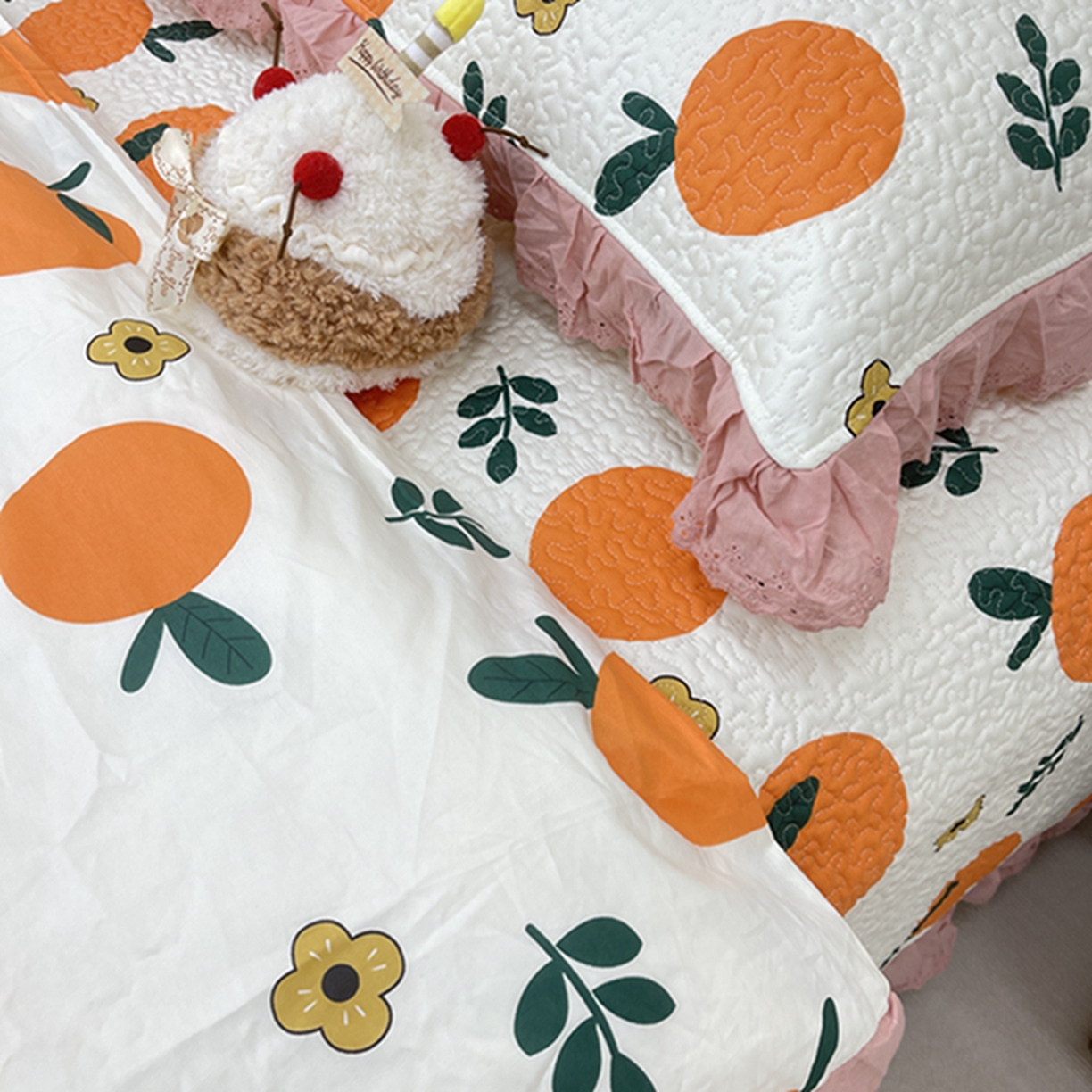 91家纺网 家纺一手货源 找家纺 禧瑞谷 2026新款法式纯棉床盖韩版花边床盖三件套四件套 蜜橘奶盖