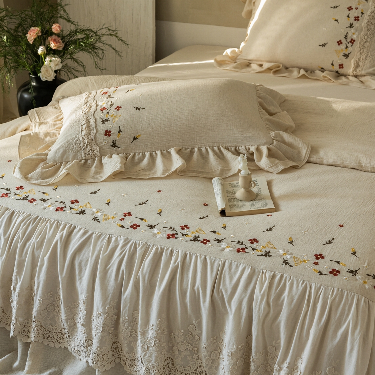 91家纺网 家纺一手货源 找家纺 觅糖家纺 2026春夏新款棉麻皱皱纱布毛巾绣四件套-清欢系列 清欢-米