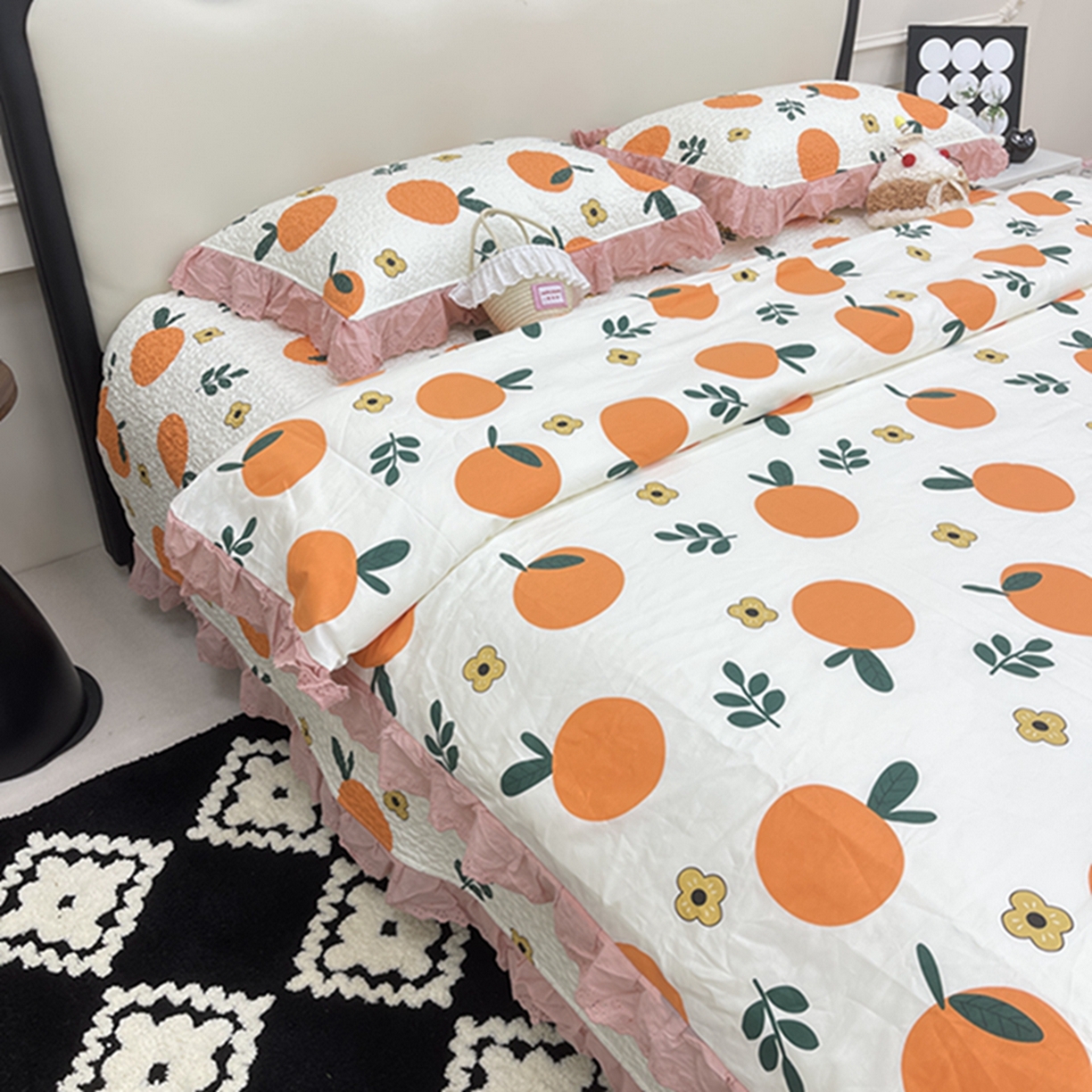 91家纺网 家纺一手货源 找家纺 禧瑞谷 2026新款法式纯棉床盖韩版花边床盖三件套四件套 蜜橘奶盖