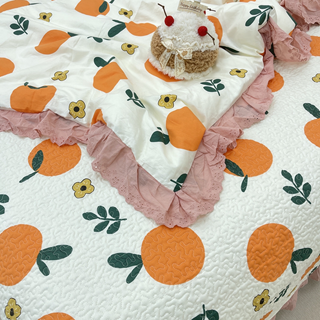 91家纺网 家纺一手货源 找家纺 禧瑞谷 2026新款法式纯棉床盖韩版花边床盖三件套四件套 蜜橘奶盖