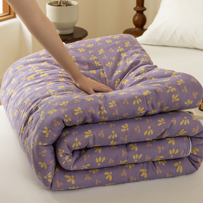 睡棉坊 2026新款全棉色织提花双层纱夏被夏凉被空调被 诗画-紫