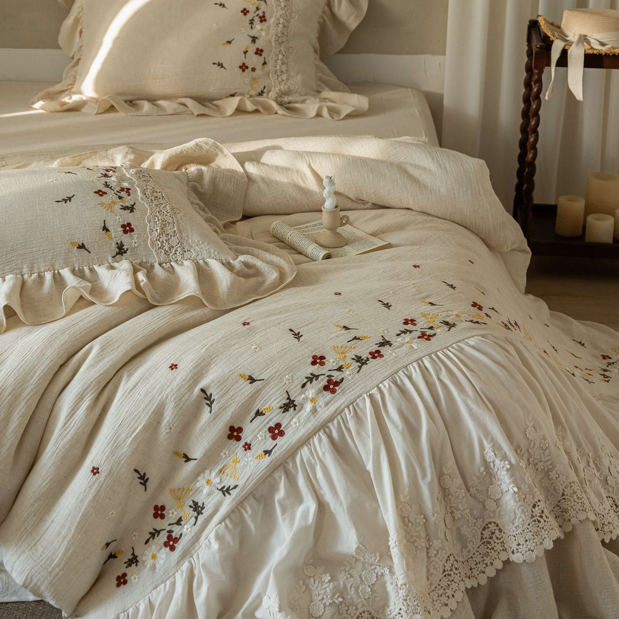 91家纺网 家纺一手货源 找家纺 觅糖家纺 2026春夏新款棉麻皱皱纱布毛巾绣四件套-清欢系列 清欢-米