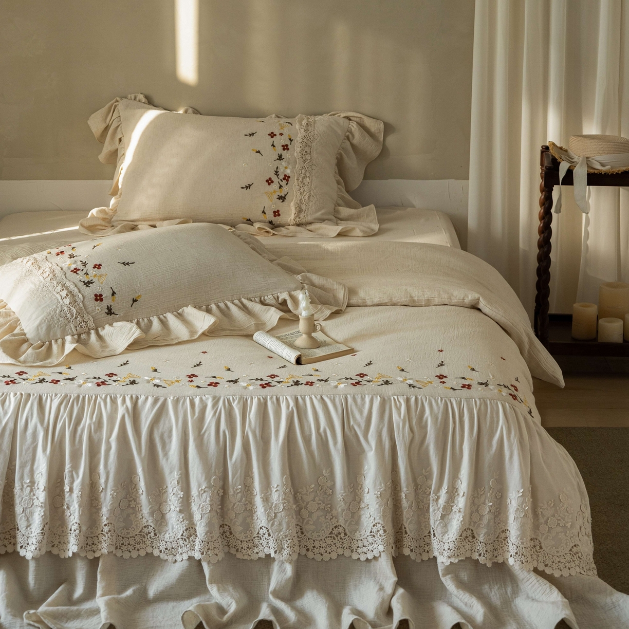 91家纺网 家纺一手货源 找家纺 觅糖家纺 2026春夏新款棉麻皱皱纱布毛巾绣四件套-清欢系列 清欢-米