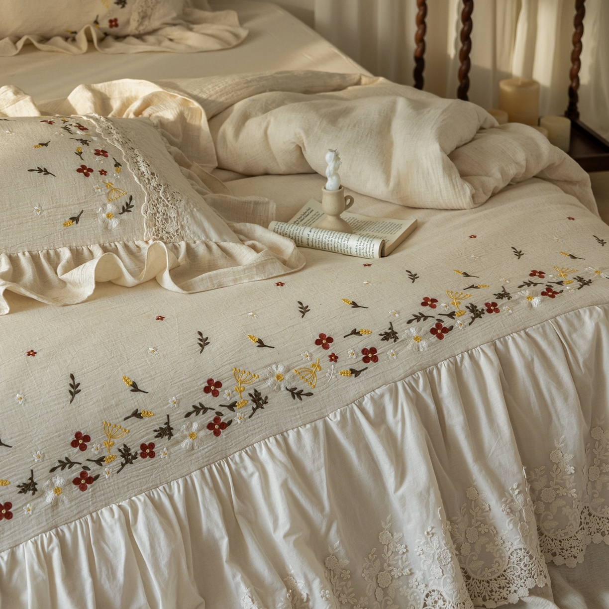 91家纺网 家纺一手货源 找家纺 觅糖家纺 2026春夏新款棉麻皱皱纱布毛巾绣四件套-清欢系列 清欢-米