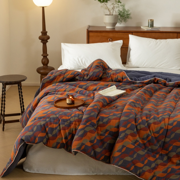 91家纺网 家纺一手货源 找家纺 睡棉坊 2026新款全棉色织提花双层纱夏被夏凉被空调被 连接