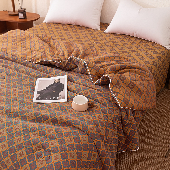 91家纺网 家纺一手货源 找家纺 睡棉坊 2026新款全棉色织提花双层纱夏被夏凉被空调被 轻奢时代