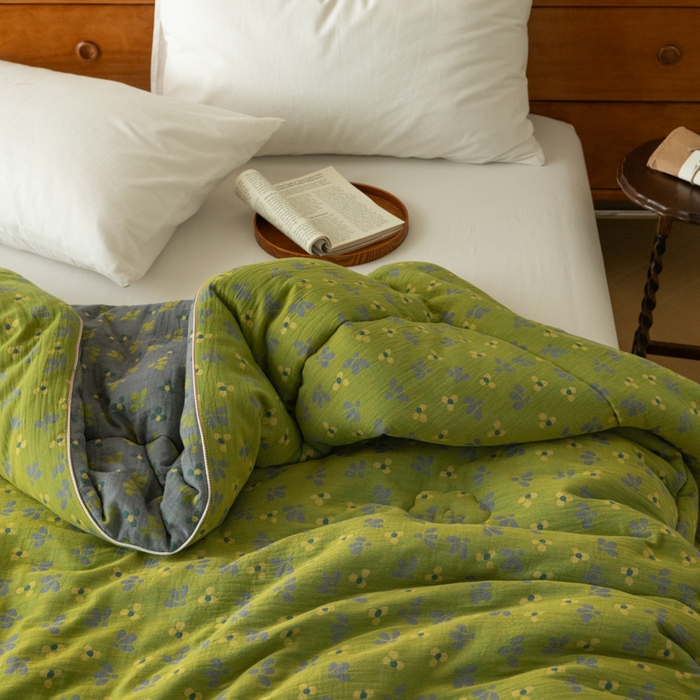 91家纺网 家纺一手货源 找家纺 睡棉坊 2026新款全棉色织提花双层纱夏被夏凉被空调被 诗画-绿