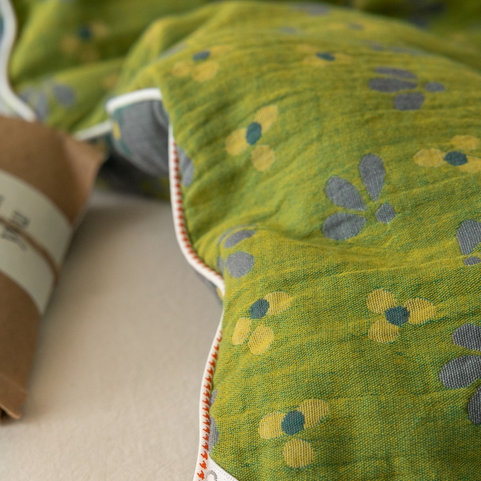 91家纺网 家纺一手货源 找家纺 睡棉坊 2026新款全棉色织提花双层纱夏被夏凉被空调被 诗画-绿