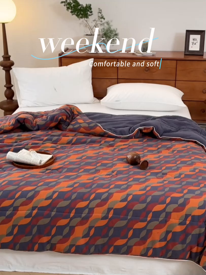 91家纺网 家纺一手货源 找家纺 睡棉坊 2026新款全棉色织提花双层纱夏被夏凉被空调被 连接