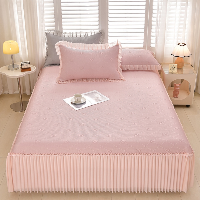 畅畅家纺 2026春夏新款聚乙烯中分子凉感冰感凉豆豆凉席席子床裙三件套幸运草 幸运草-粉