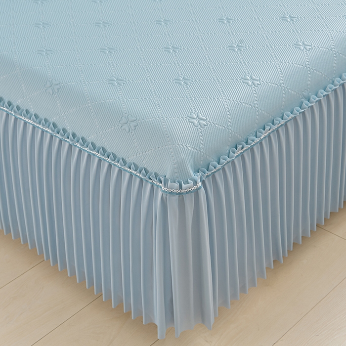 91家纺网 家纺一手货源 找家纺 畅畅家纺 2026春夏新款聚乙烯中分子凉感冰感凉豆豆凉席席子床裙三件套幸运草 幸运草-蓝