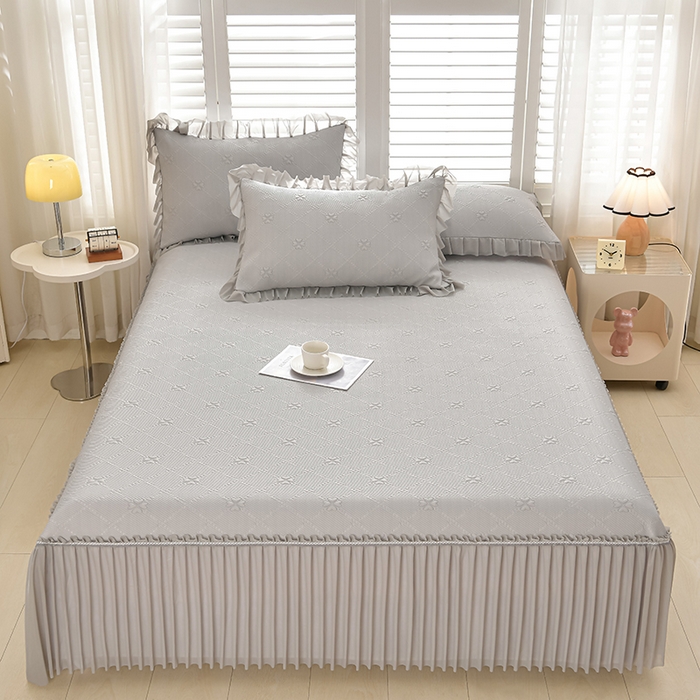 畅畅家纺 2026春夏新款聚乙烯中分子凉感冰感凉豆豆凉席席子床裙三件套幸运草 幸运草-灰