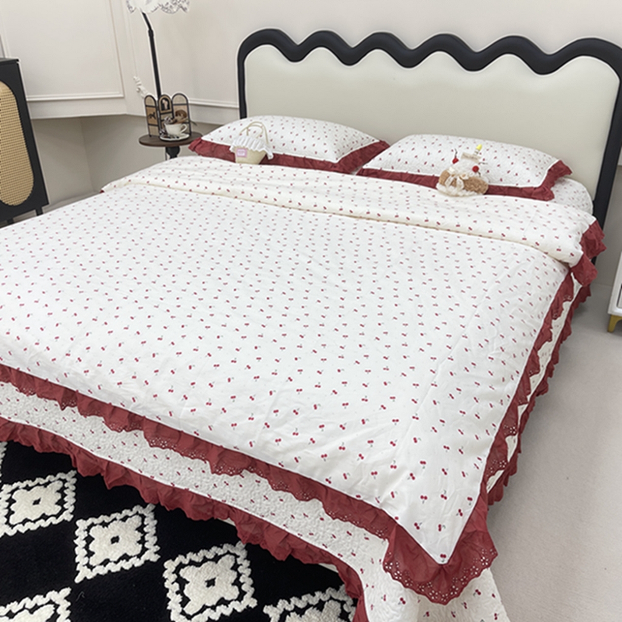 91家纺网 家纺一手货源 找家纺 禧瑞谷 2026新款法式纯棉床盖韩版花边床盖三件套四件套 小红果