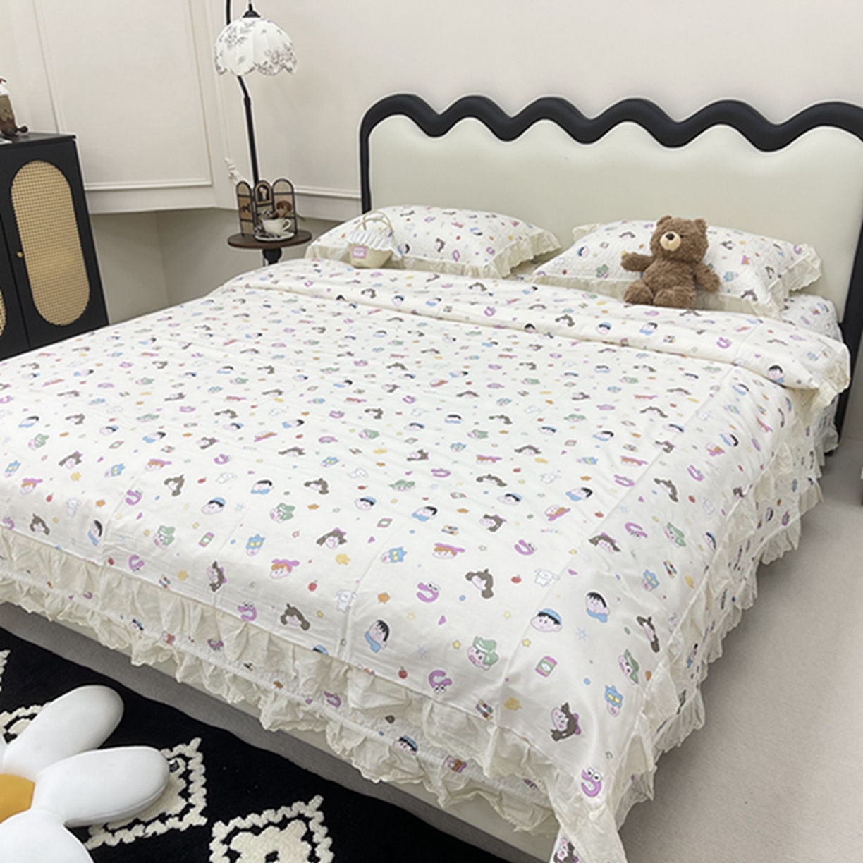 91家纺网 家纺一手货源 找家纺 禧瑞谷 2026新款法式纯棉床盖韩版花边床盖三件套四件套 小新一家