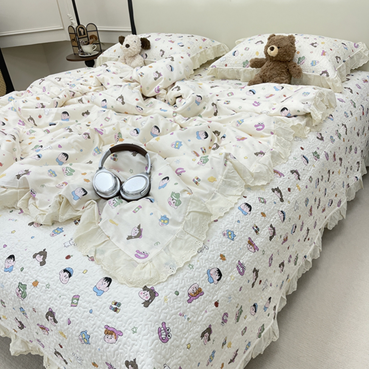 91家纺网 家纺一手货源 找家纺 禧瑞谷 2026新款法式纯棉床盖韩版花边床盖三件套四件套 小新一家