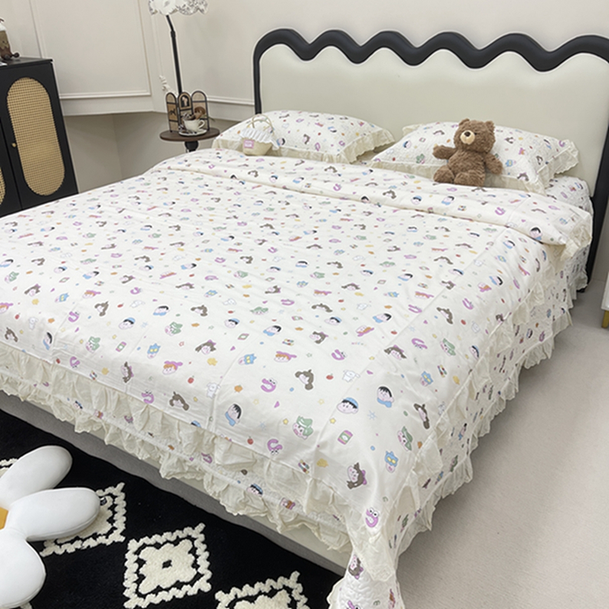 91家纺网 家纺一手货源 找家纺 禧瑞谷 2026新款法式纯棉床盖韩版花边床盖三件套四件套 小新一家