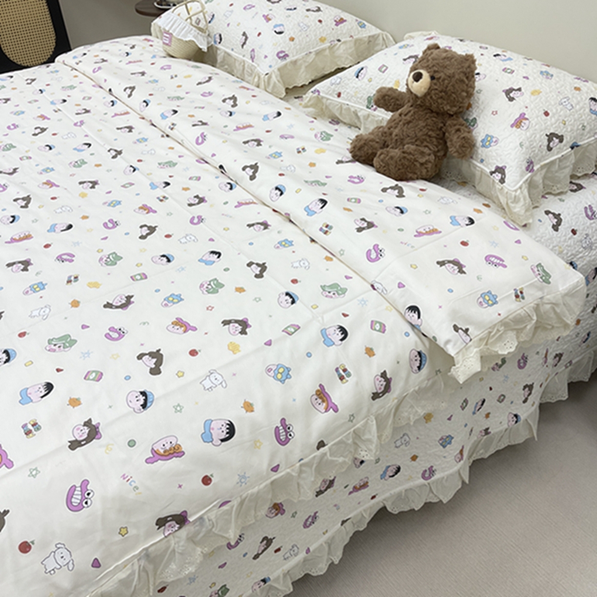 91家纺网 家纺一手货源 找家纺 禧瑞谷 2026新款法式纯棉床盖韩版花边床盖三件套四件套 小新一家