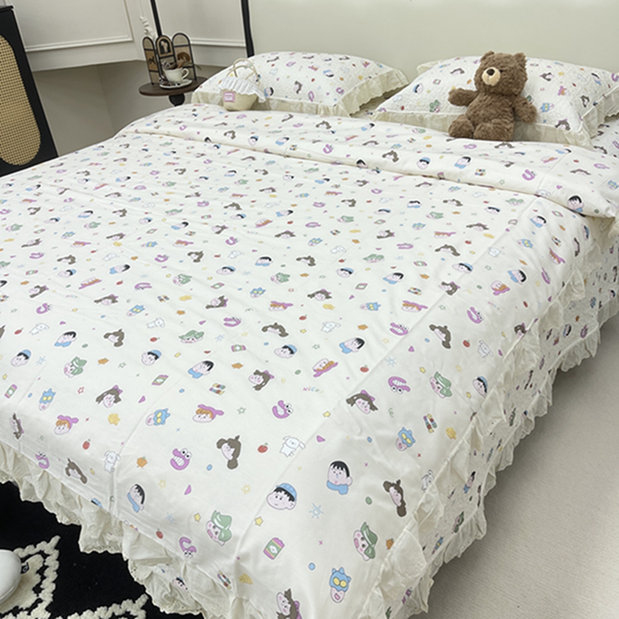 91家纺网 家纺一手货源 找家纺 禧瑞谷 2026新款法式纯棉床盖韩版花边床盖三件套四件套 小新一家