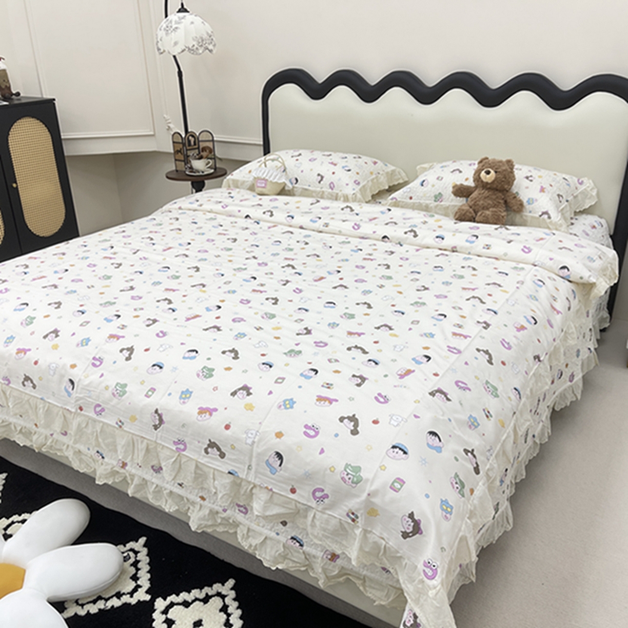 91家纺网 家纺一手货源 找家纺 禧瑞谷 2026新款法式纯棉床盖韩版花边床盖三件套四件套 小新一家