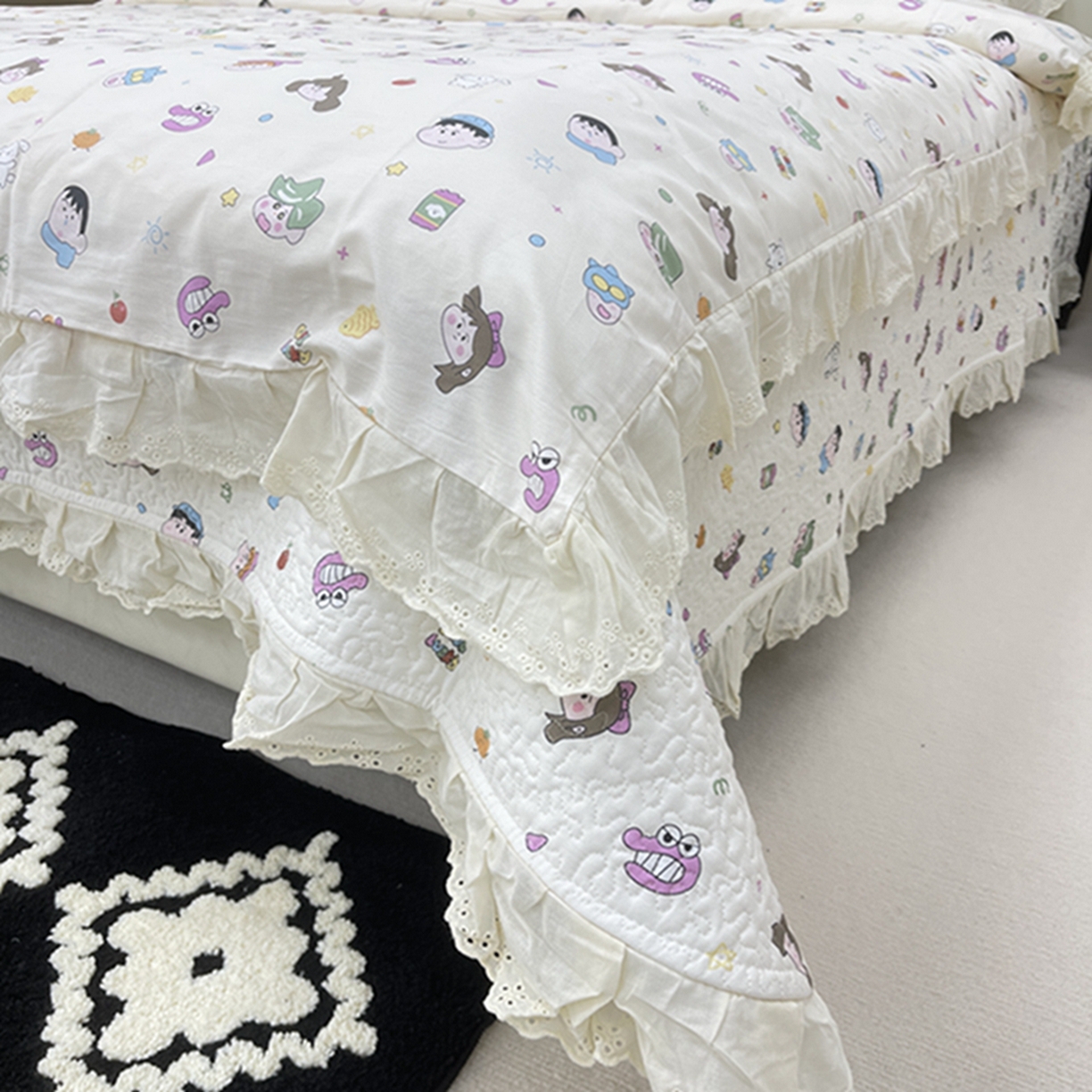 91家纺网 家纺一手货源 找家纺 禧瑞谷 2026新款法式纯棉床盖韩版花边床盖三件套四件套 小新一家