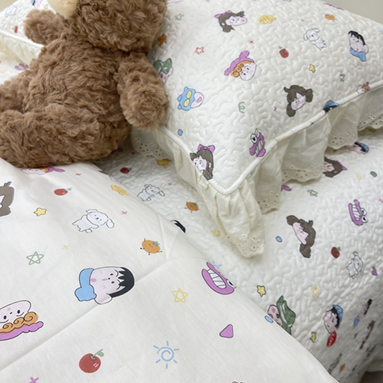 91家纺网 家纺一手货源 找家纺 禧瑞谷 2026新款法式纯棉床盖韩版花边床盖三件套四件套 小新一家