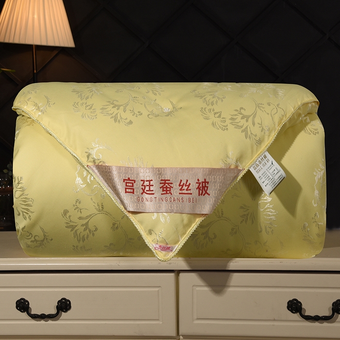 禹祥家纺 2025新款全棉金提花手工蚕丝被夏被春秋被宿舍冬被子母被拉链款被芯夏季空调被 黄色