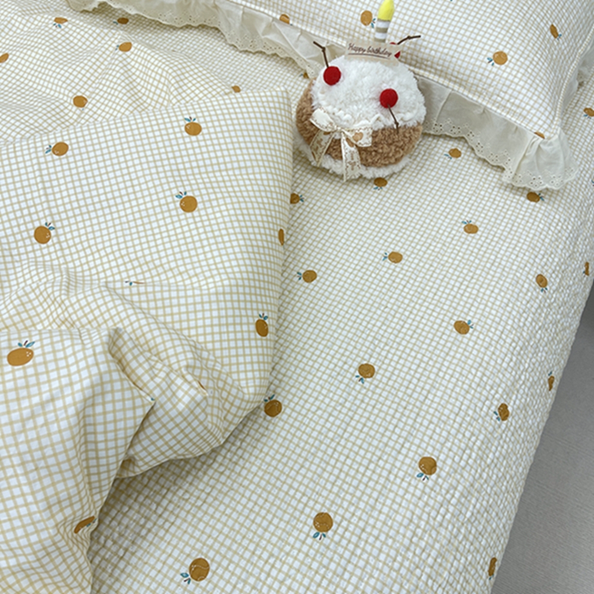 91家纺网 家纺一手货源 找家纺 禧瑞谷 2026新款法式纯棉床盖韩版花边床盖三件套四件套 心想柿成