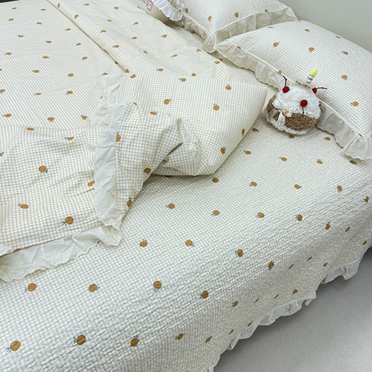 91家纺网 家纺一手货源 找家纺 禧瑞谷 2026新款法式纯棉床盖韩版花边床盖三件套四件套 心想柿成