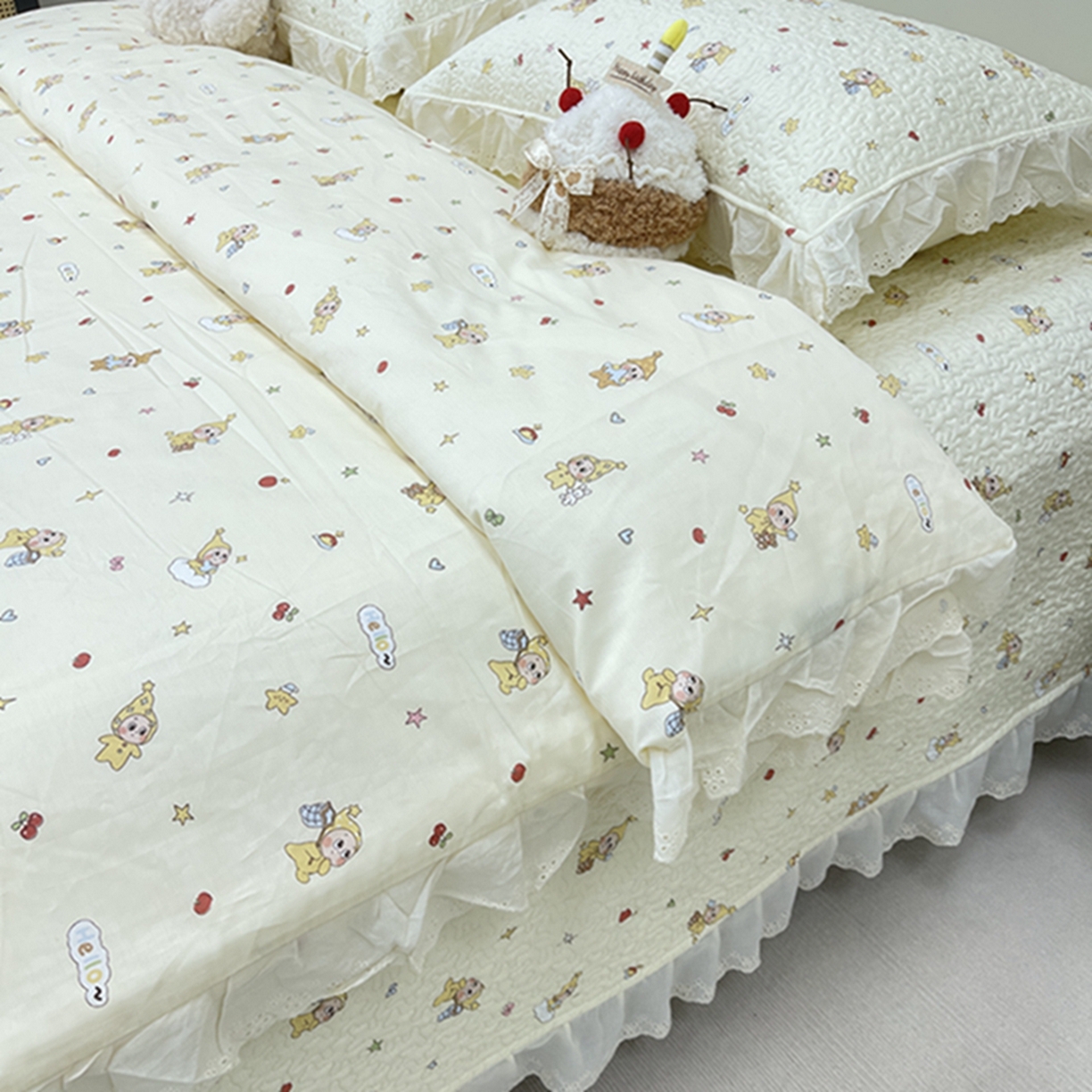 91家纺网 家纺一手货源 找家纺 禧瑞谷 2026新款法式纯棉床盖韩版花边床盖三件套四件套 星星人