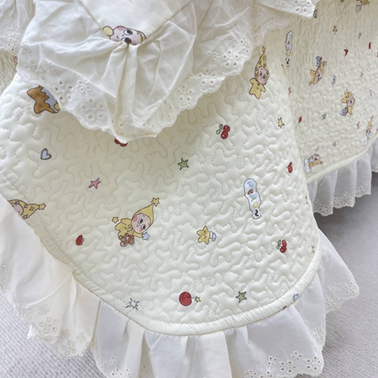 91家纺网 家纺一手货源 找家纺 禧瑞谷 2026新款法式纯棉床盖韩版花边床盖三件套四件套 星星人