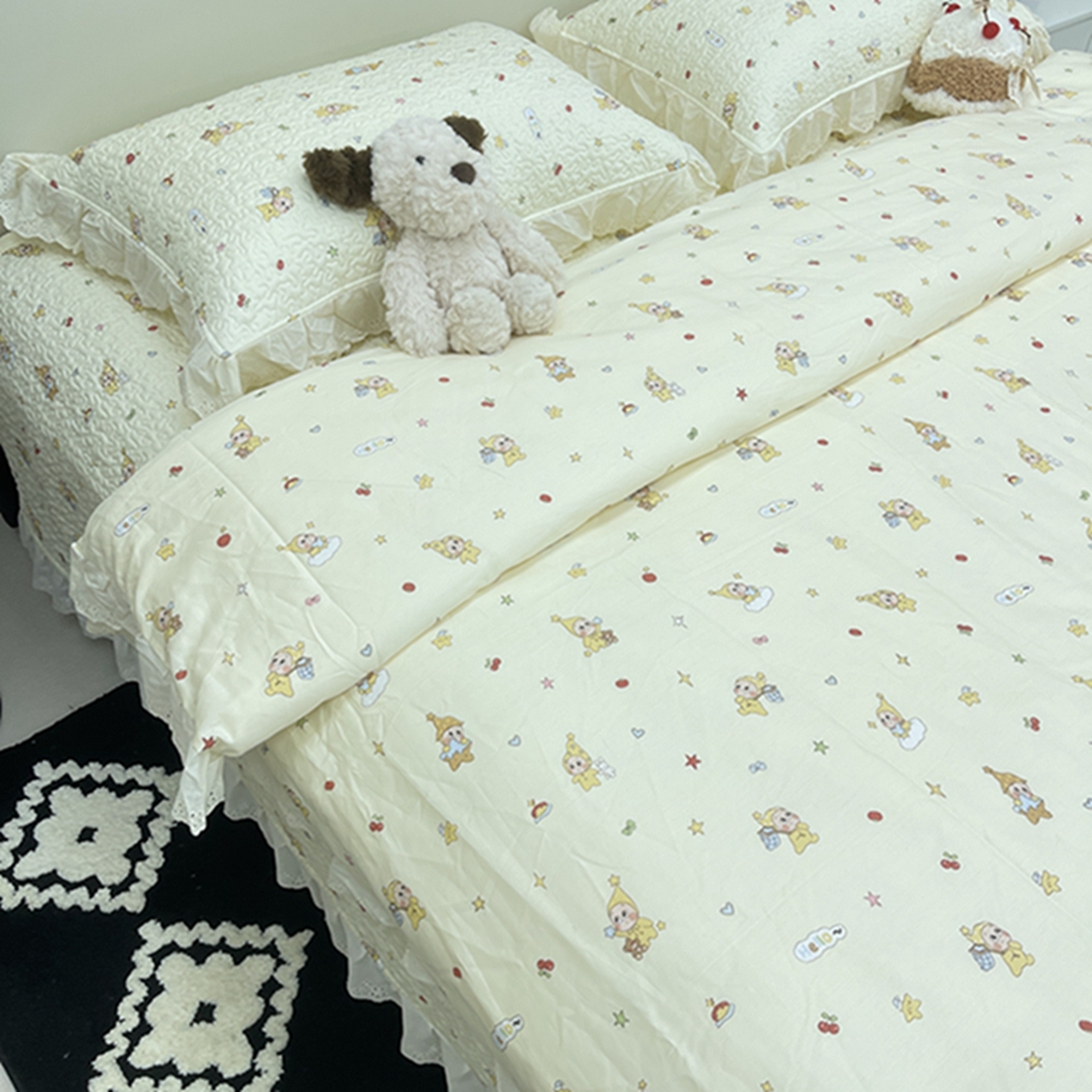 91家纺网 家纺一手货源 找家纺 禧瑞谷 2026新款法式纯棉床盖韩版花边床盖三件套四件套 星星人