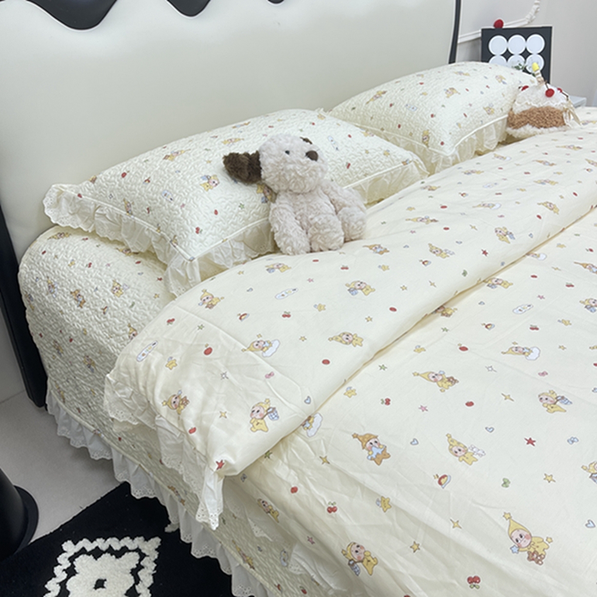 91家纺网 家纺一手货源 找家纺 禧瑞谷 2026新款法式纯棉床盖韩版花边床盖三件套四件套 星星人