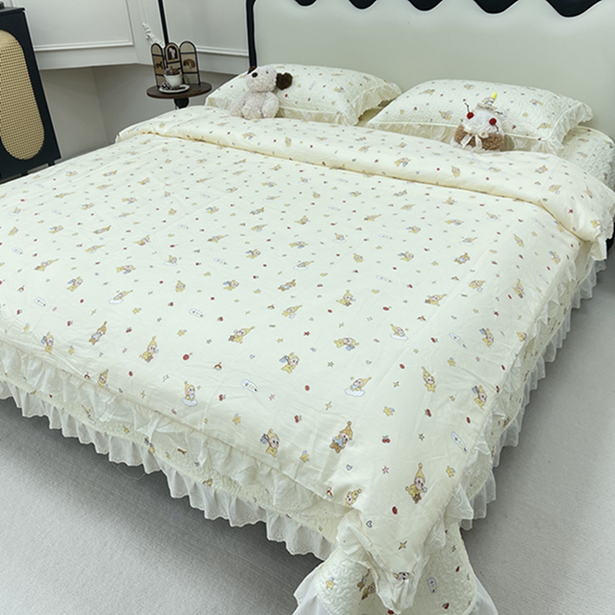 91家纺网 家纺一手货源 找家纺 禧瑞谷 2026新款法式纯棉床盖韩版花边床盖三件套四件套 星星人