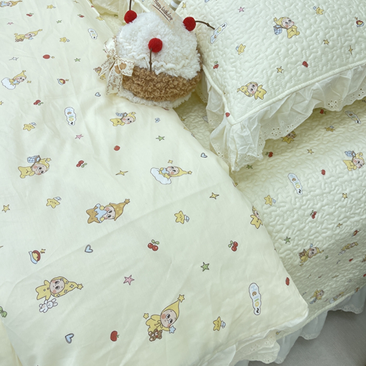 91家纺网 家纺一手货源 找家纺 禧瑞谷 2026新款法式纯棉床盖韩版花边床盖三件套四件套 星星人