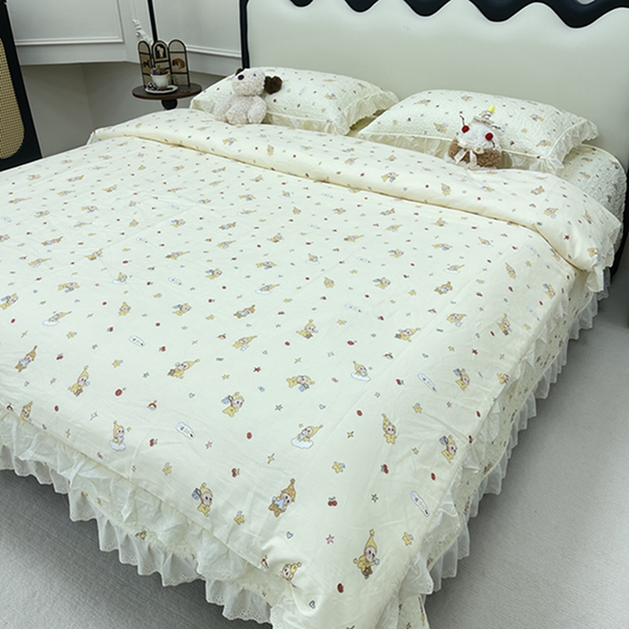 91家纺网 家纺一手货源 找家纺 禧瑞谷 2026新款法式纯棉床盖韩版花边床盖三件套四件套 星星人