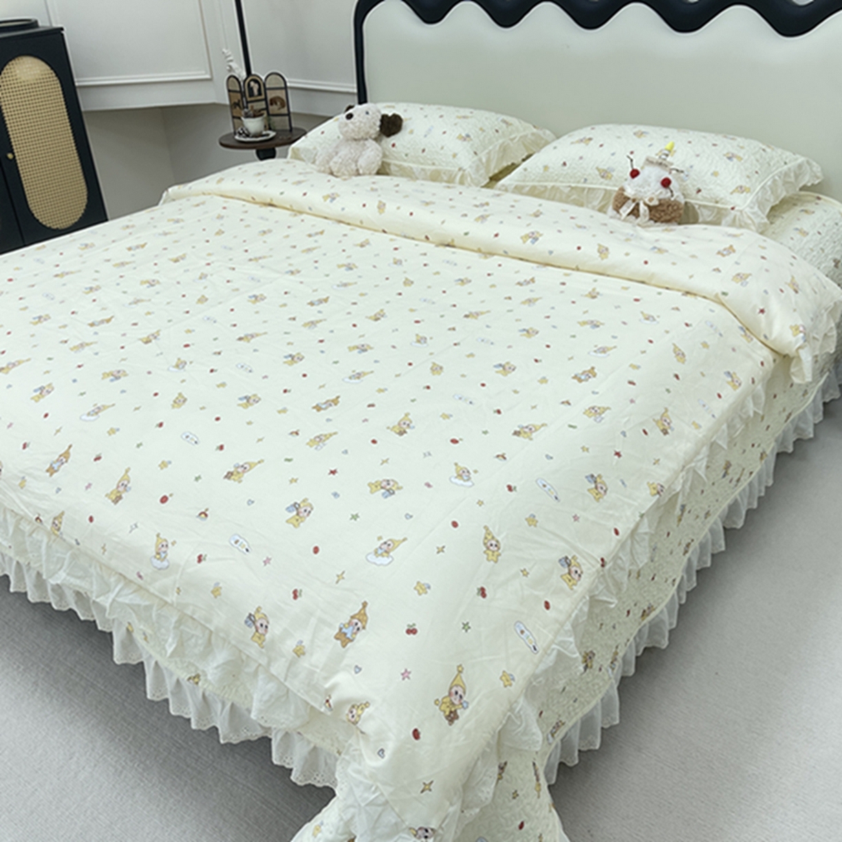 91家纺网 家纺一手货源 找家纺 禧瑞谷 2026新款法式纯棉床盖韩版花边床盖三件套四件套 星星人