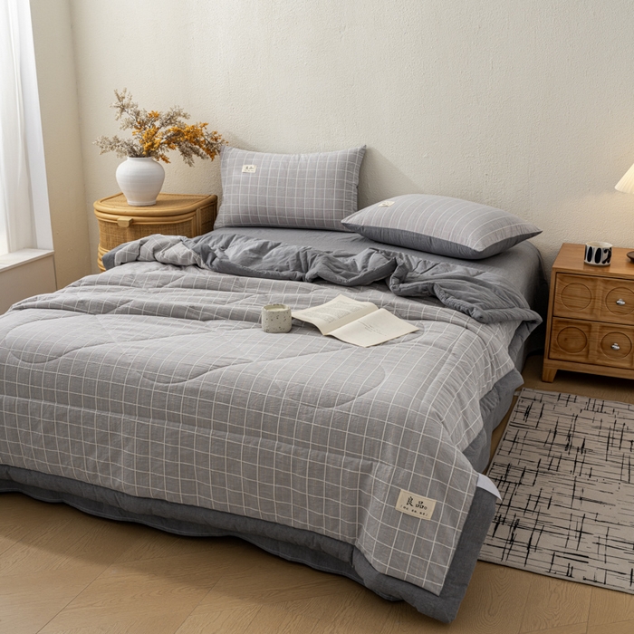 91家纺网 家纺一手货源 找家纺 恋人优选 2026新款锦绣提花全棉夏被空调被 锦绣-高级灰