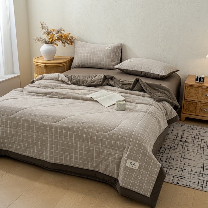 91家纺网 家纺一手货源 找家纺 恋人优选 2026新款锦绣提花全棉夏被空调被 锦绣-焦糖咖