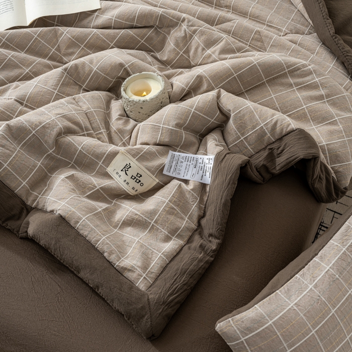 91家纺网 家纺一手货源 找家纺 恋人优选 2026新款锦绣提花全棉夏被空调被 锦绣-焦糖咖