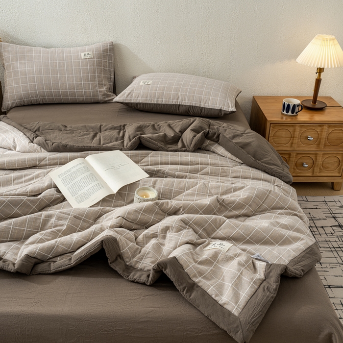 91家纺网 家纺一手货源 找家纺 恋人优选 2026新款锦绣提花全棉夏被空调被 锦绣-焦糖咖