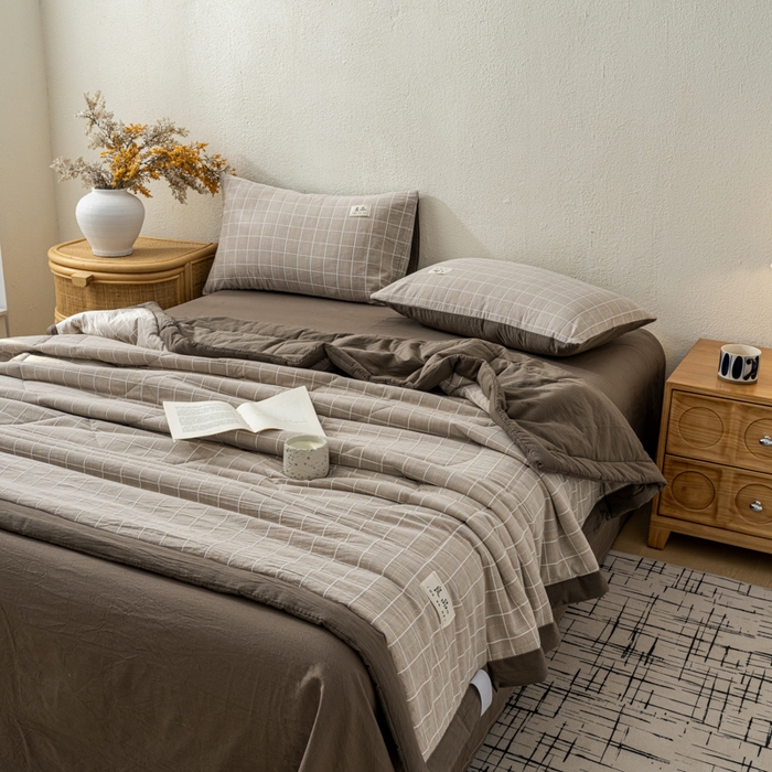 91家纺网 家纺一手货源 找家纺 恋人优选 2026新款锦绣提花全棉夏被空调被 锦绣-焦糖咖