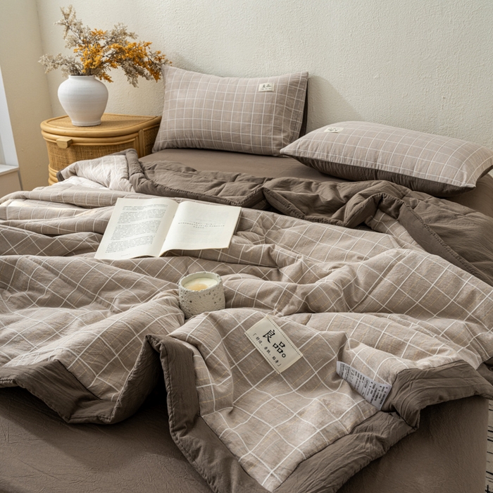 91家纺网 家纺一手货源 找家纺 恋人优选 2026新款锦绣提花全棉夏被空调被 锦绣-焦糖咖