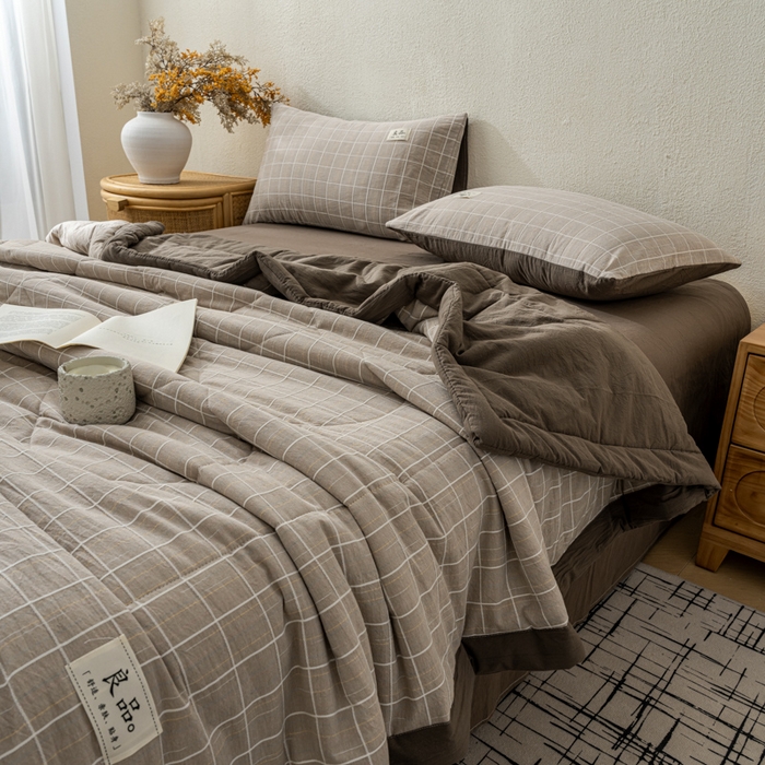 91家纺网 家纺一手货源 找家纺 恋人优选 2026新款锦绣提花全棉夏被空调被 锦绣-焦糖咖