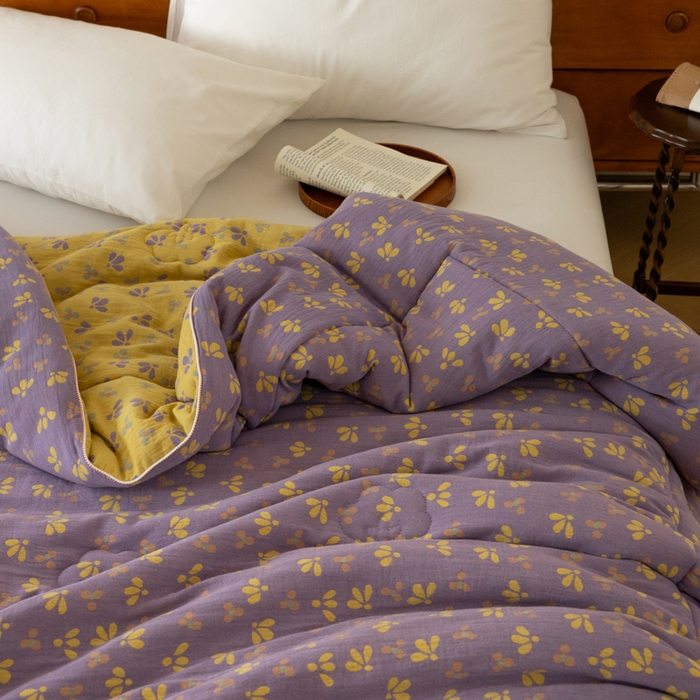 91家纺网 家纺一手货源 找家纺 睡棉坊 2026新款全棉色织提花双层纱夏被夏凉被空调被 诗画-紫