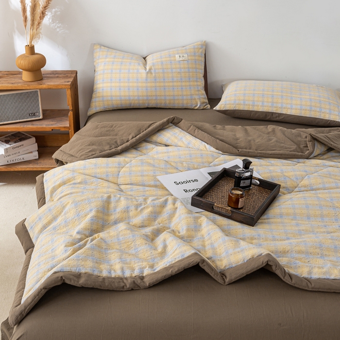 91家纺网 家纺一手货源 找家纺 恋人优选 2026新款格雅提花全棉夏被空调被 格雅-黄